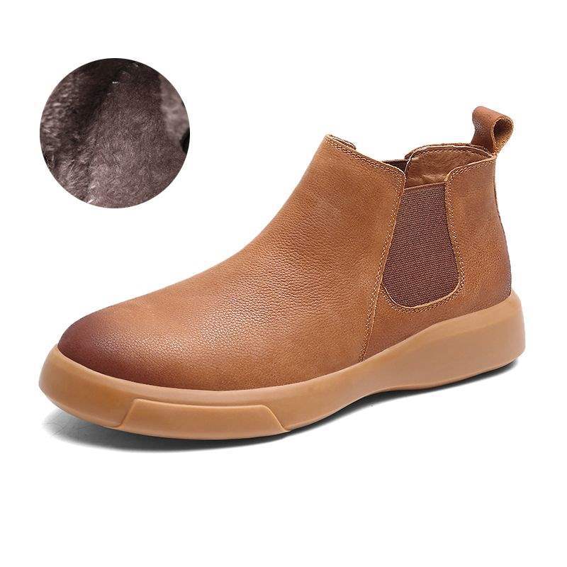 Chelsea Men's Boots Leather Shoes High-top Martin Boots Men's Winter Fleece Lined British Style Boots Men's Martin Boots Short Boots