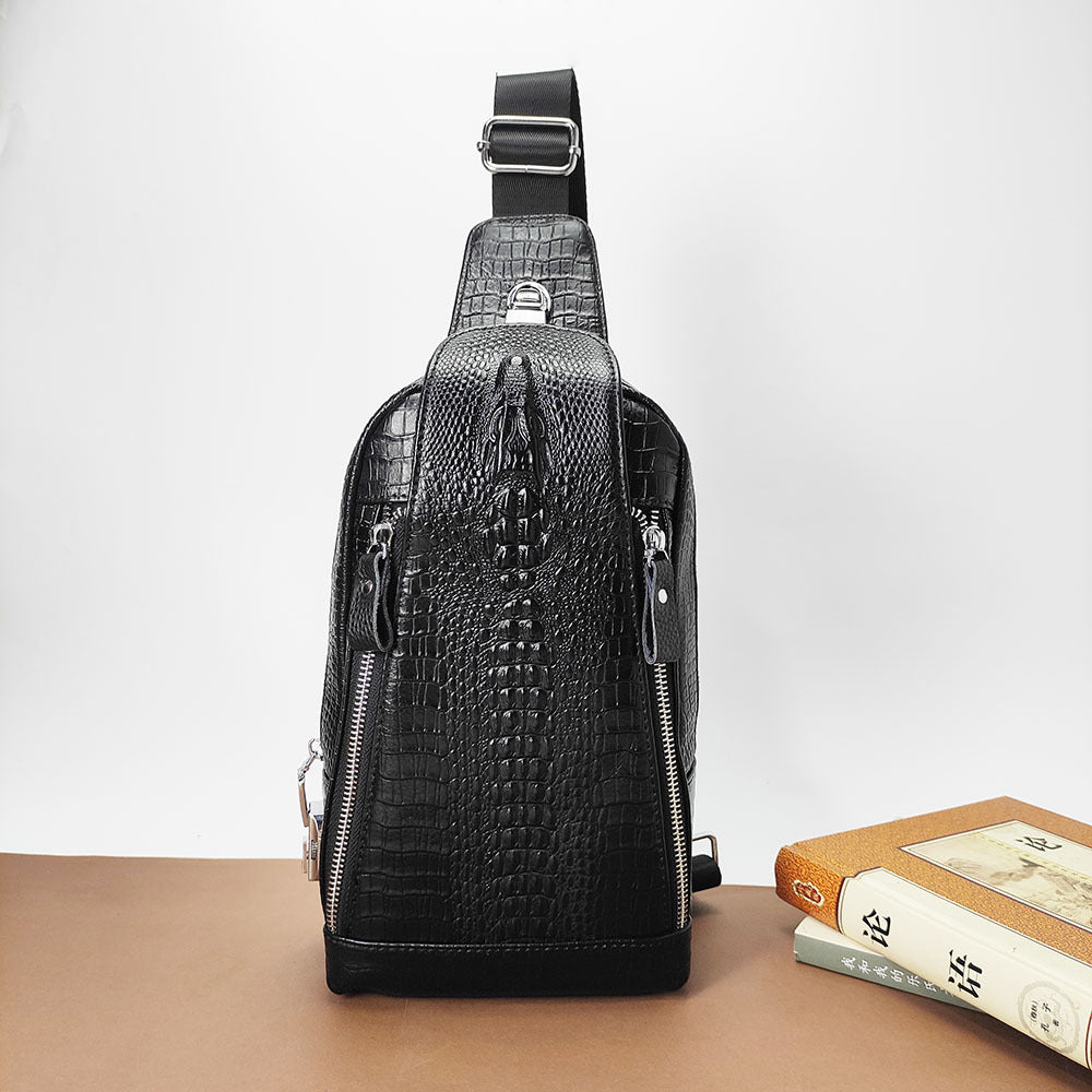 Genuine Leather Men's Chest Bag with Combination Lock, Single Shoulder Crossbody Bag, Top Layer Cowhide Texture, Sports Small Backpack, Crossbody