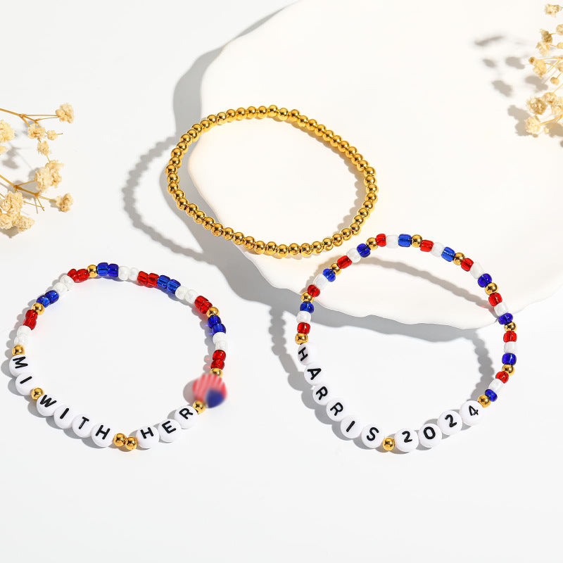 24New Year's Beaded Bracelet Harris Red White Blue Bracelet Set European and American Women's Election VOTE Bracelet