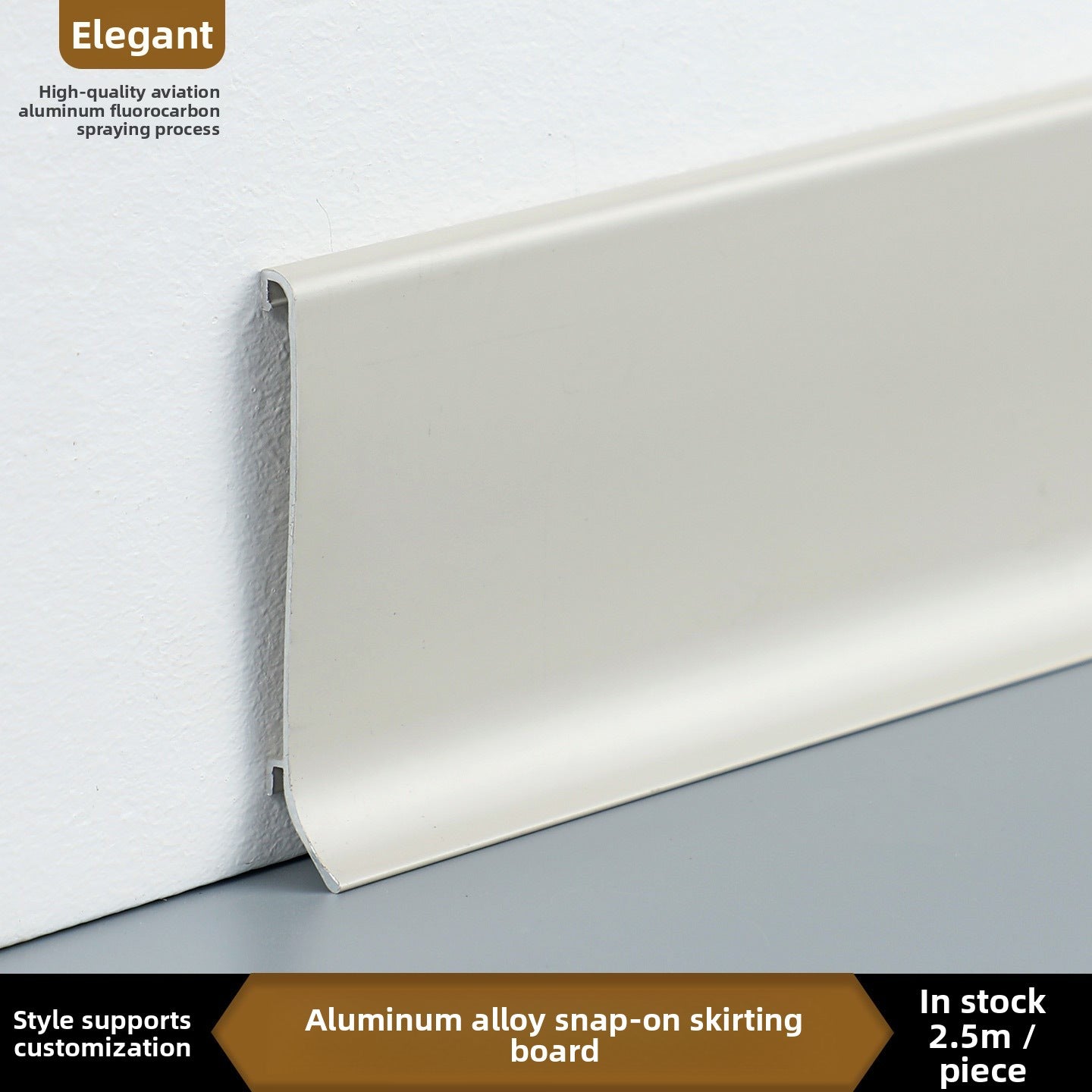 Thickened aluminum alloy skirting board with trendy metal clips for hotels6cm Minimalist Skirting Board