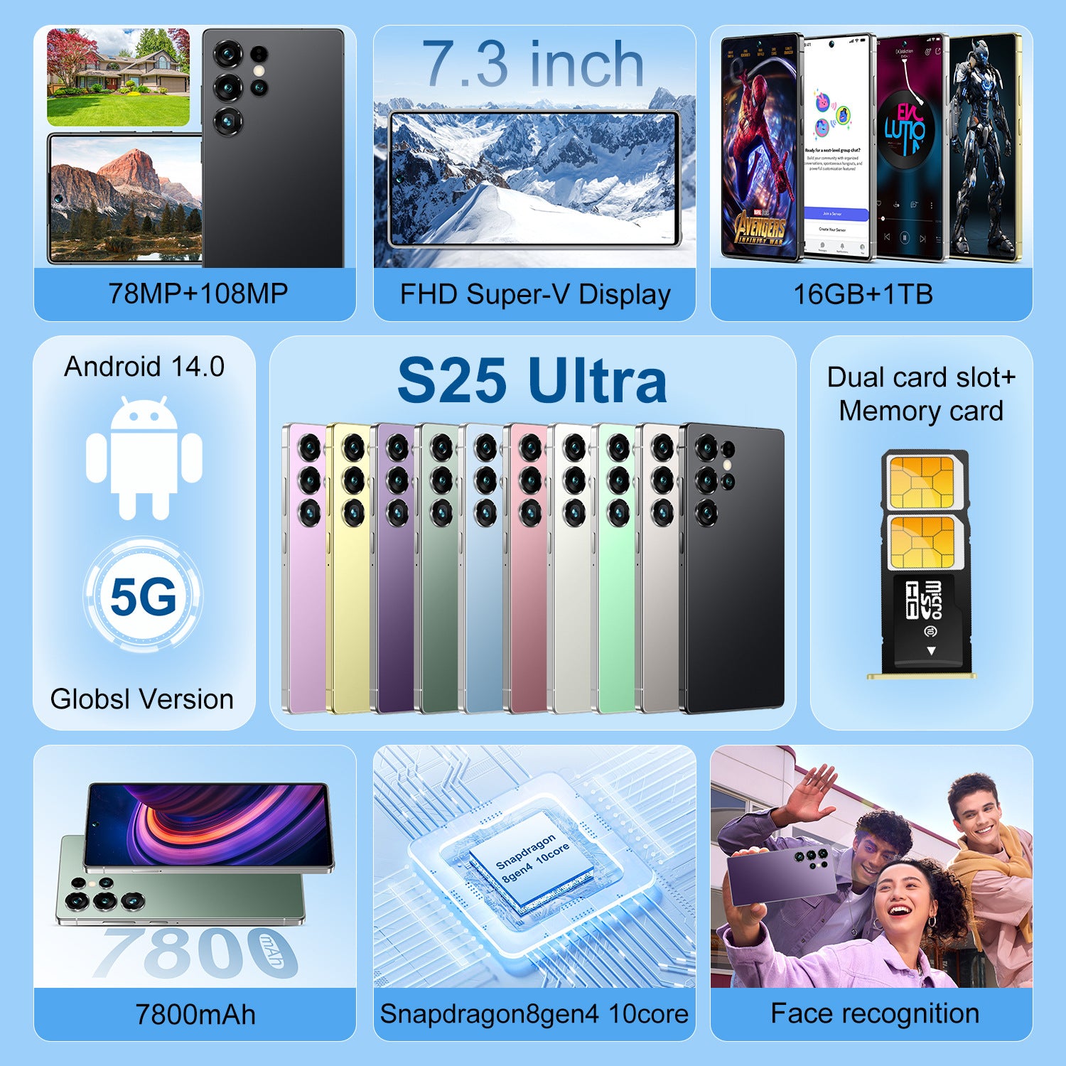 Smartphone S25 Ultra Android7.3Inch Hd Large Screen16+1T Mobile Phone Source Factory
