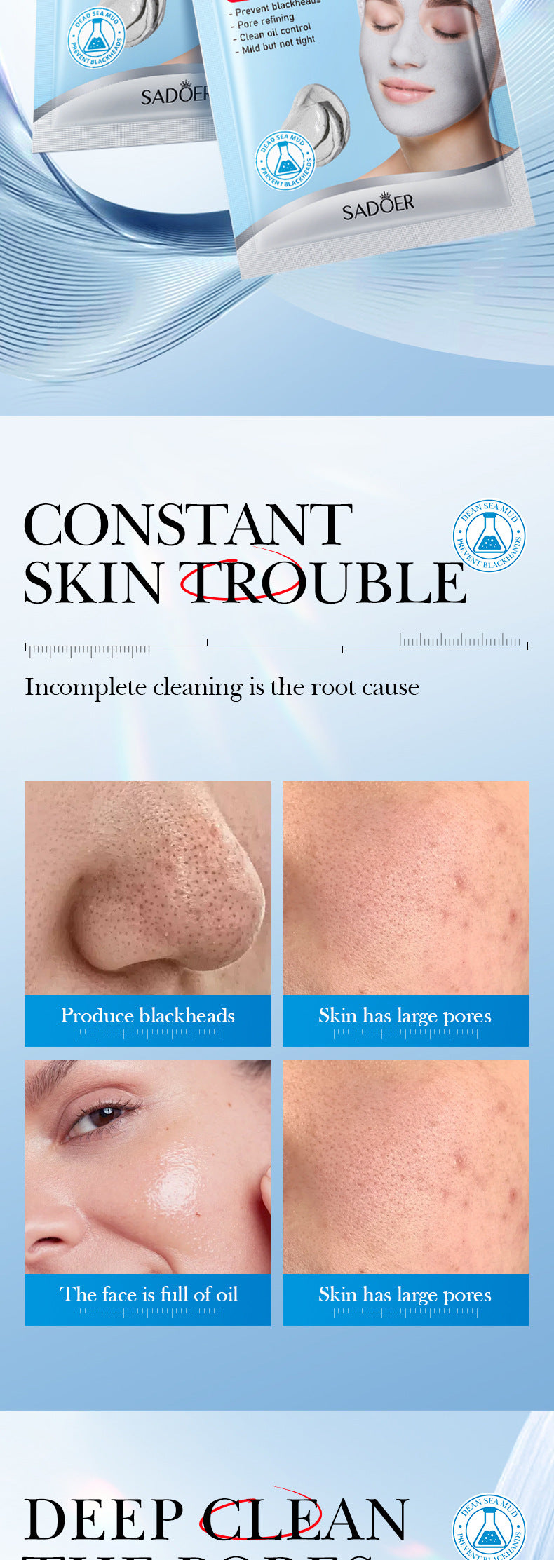 Dead Sea Mud Cleansing Mask SADOER Deep Cleansing Blackhead Removal Mask Cross-Border Wholesale