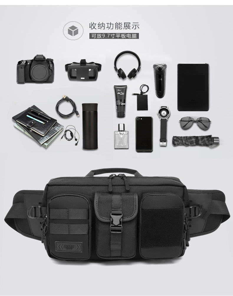 OZUKO Tactical Waist Bag Men's Multifunctional Crossbody Bag Waterproof Outdoor Large Capacity Sports Portable Men's Bag