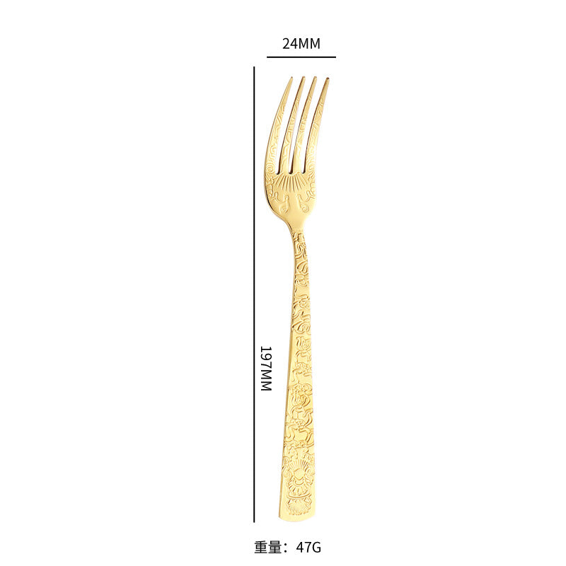 410Stainless Steel Tableware Hotel Restaurant Totem Knife Fork Spoon Set Vintage Pattern Western Steak Knife Fork