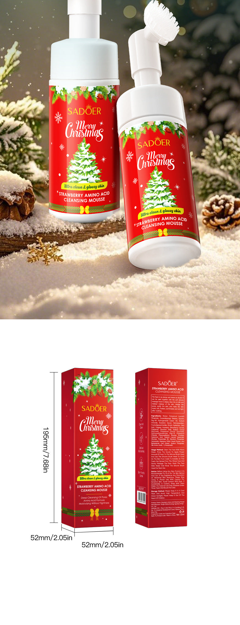 Christmas Strawberry Amino Acid Cleansing Mousse SADOER Cleansing facial cleanser  foreign trade wholesale
