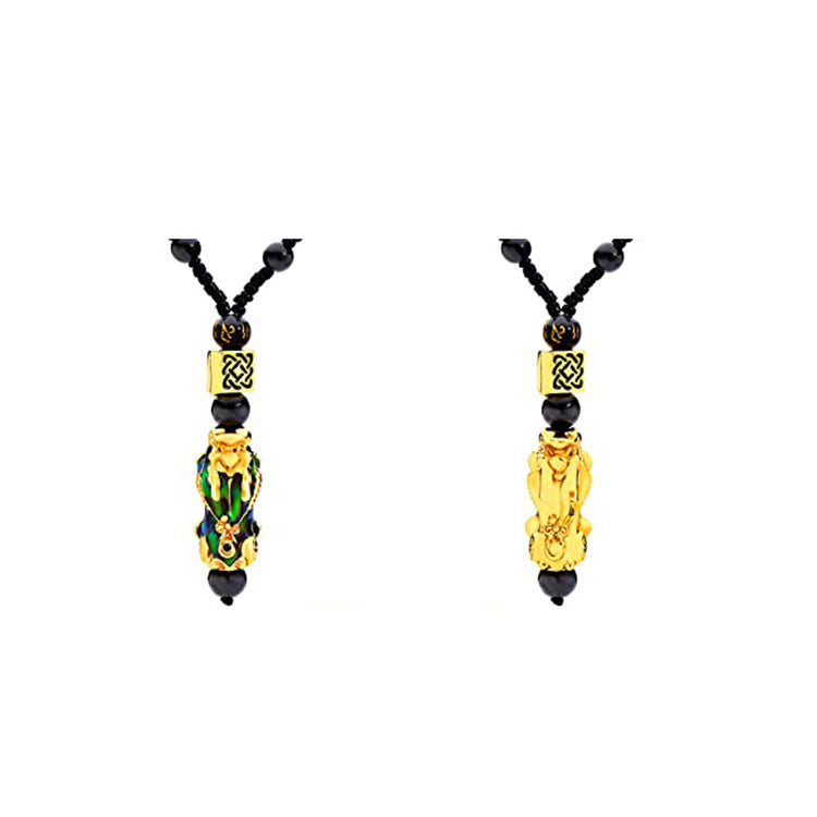 Pixiu Necklace Set for Men Imitation Obsidian Six-Word Mantra Wealth-Attracting Fortune-Transforming Buddha Beads Temperature-Sensitive Color-Changing Pixiu Necklace