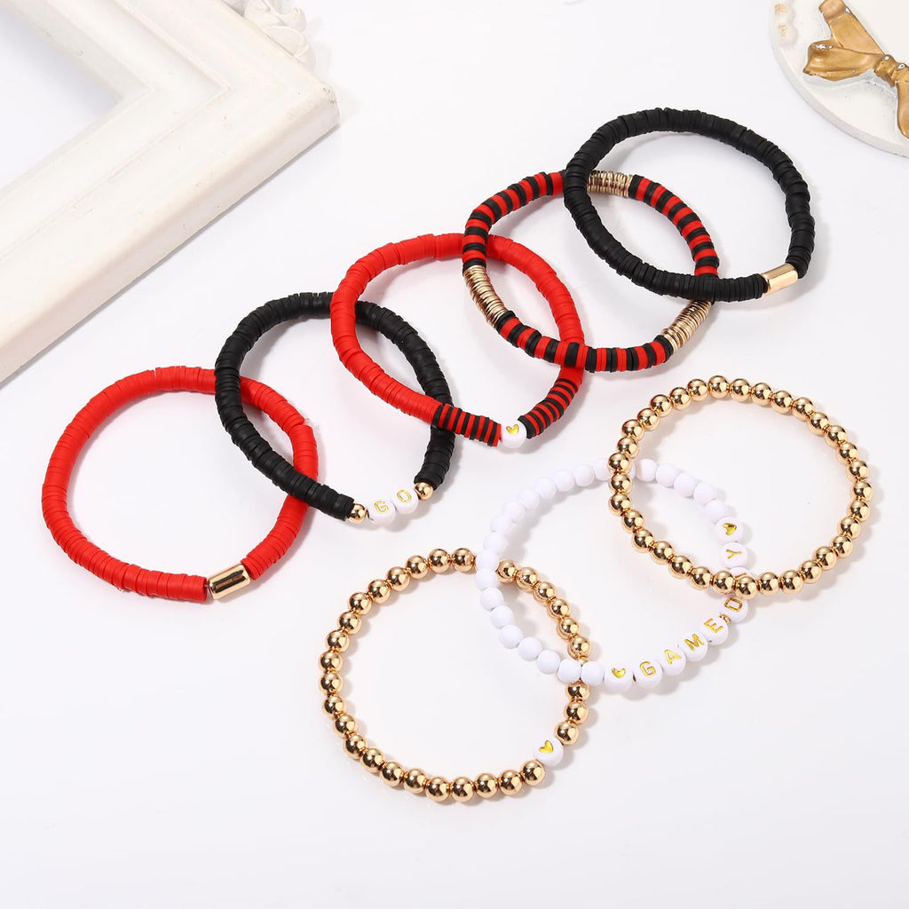 American Competition Day Soft Clay Bracelet for Women Elastic Jewelry with Gold Beads Game Day Alphabet Soft Clay Bracelet Set
