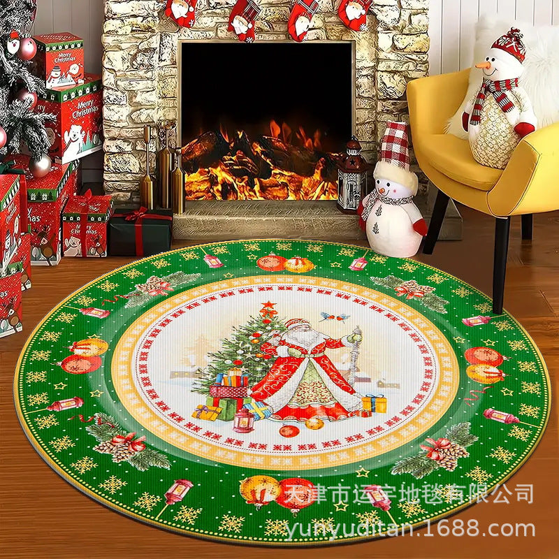 Christmas Carpet Round Living Room Crystal Velvet Floor Mat Christmas Decoration Atmosphere Mat Christmas Tree Floor Mat Customizable