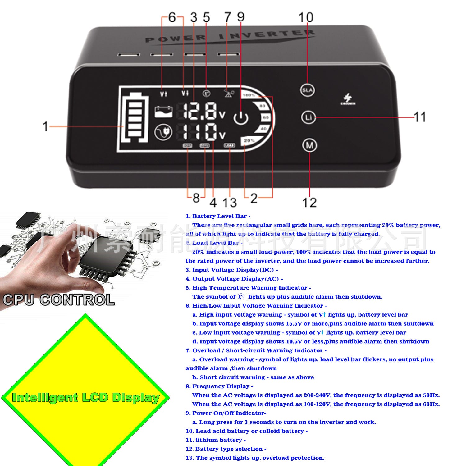 Pure Sine Wave Inverter1000W 12V Turn110V Smart Touch Display Screen eBay Amazon New Product