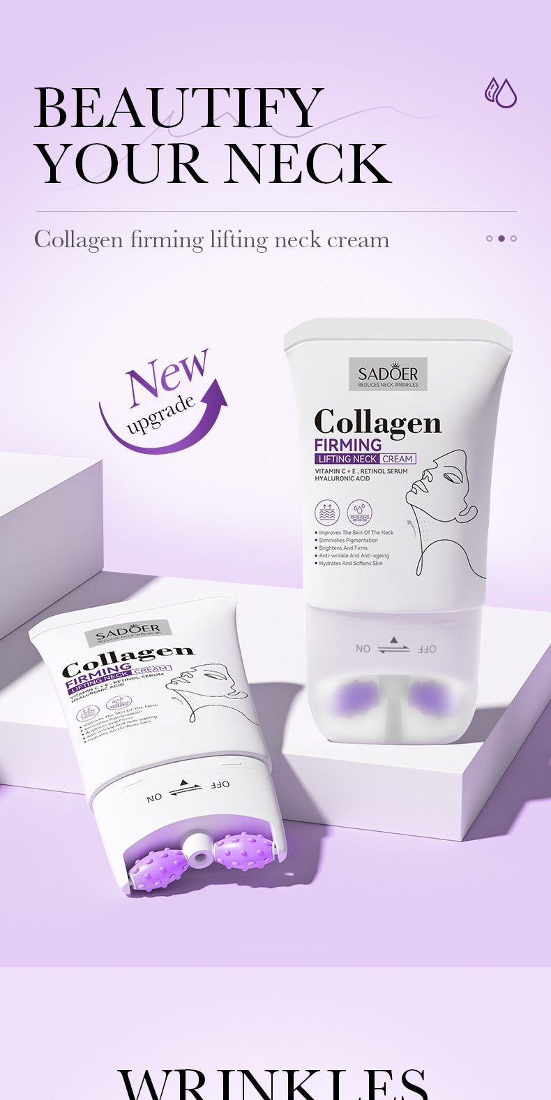 Collagen Neck Cream110ml SADOER Firming Roller Neck Lifting Cream  Wholesale
