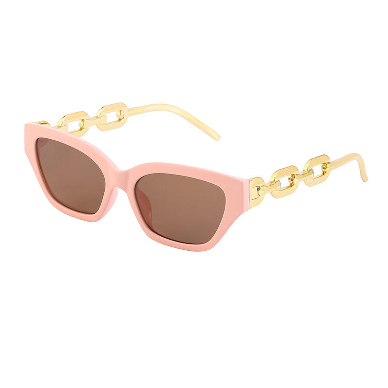 European and American Small Frame Cat Eye Sunglasses for Women, New High Altitude Style, Internet Celebrity Thick Chain Sunglasses, Trendy Women's Glasses Wholesale