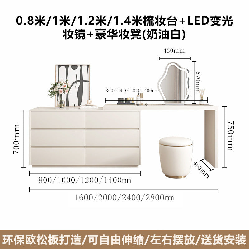 Solid Wood Dressing Table Cream Style Bedroom Modern Simple Makeup Table Chest of Drawers Dressing Table Integrated Cabinet Master Bedroom Bedside Cabinet