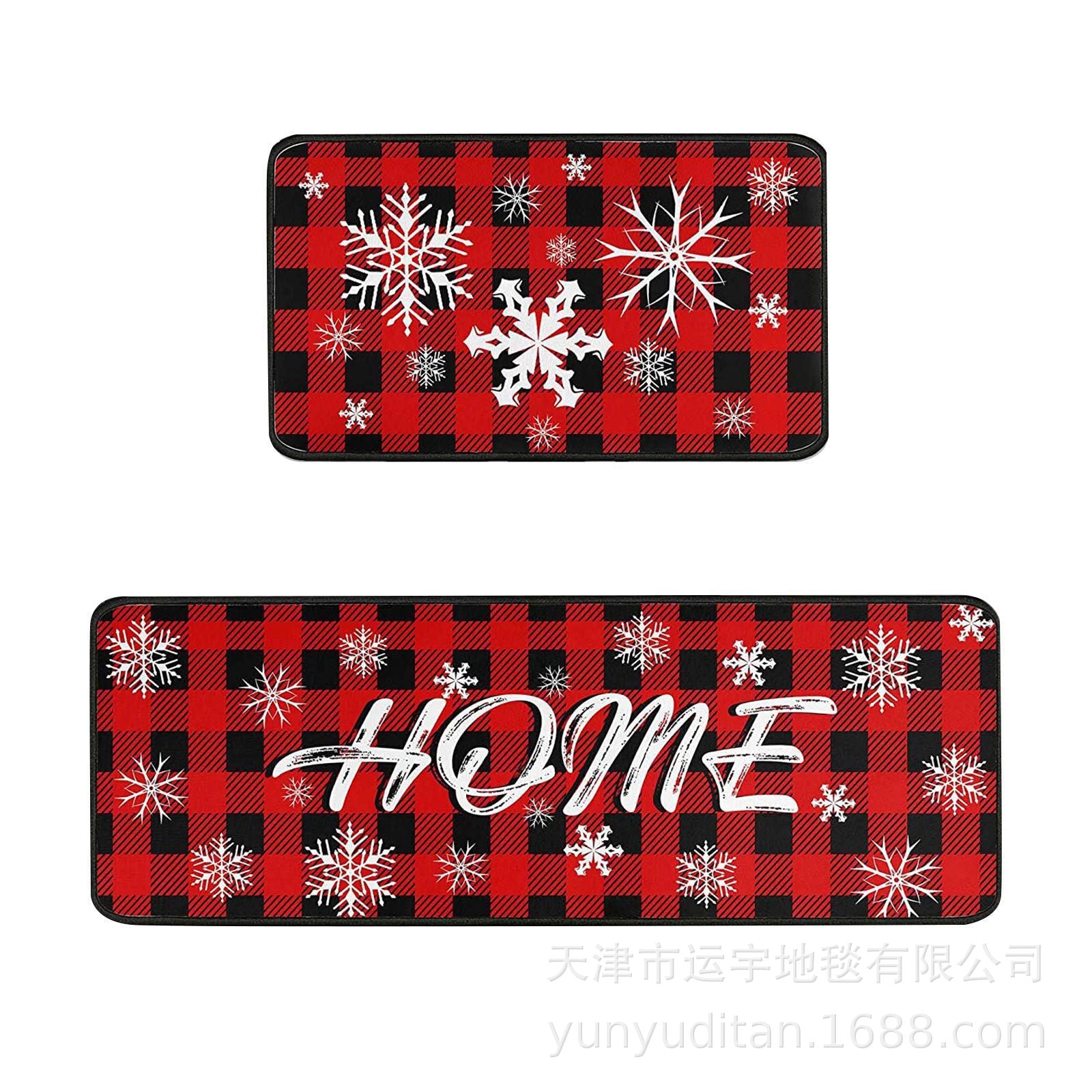 Christmas Kitchen Floor Mat Two-Piece Set Crystal Velvet Water-Absorbent Oil-Absorbent Non-Slip Foot Mat Holiday Decorative Floor Mat
