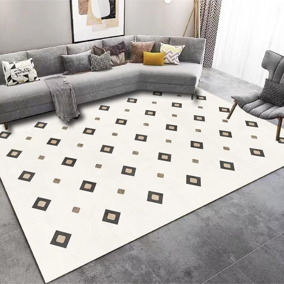 Living Room Carpet Stain-Resistant Easy Care Crystal Velvet Carpet Non-Slip Wear-Resistant Home Light Luxury Style Bedroom Bedside Rug Full Coverage