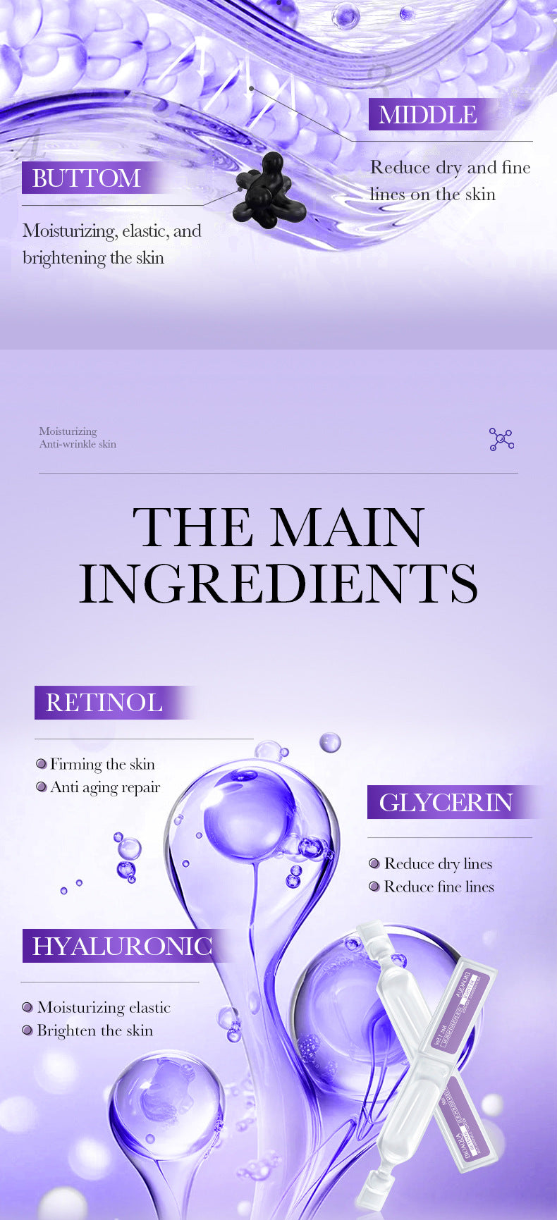 Retinol Anti-Wrinkle Serum BIOAOUA Firming and Moisturizing Single-use Essence Liquid  Wholesale