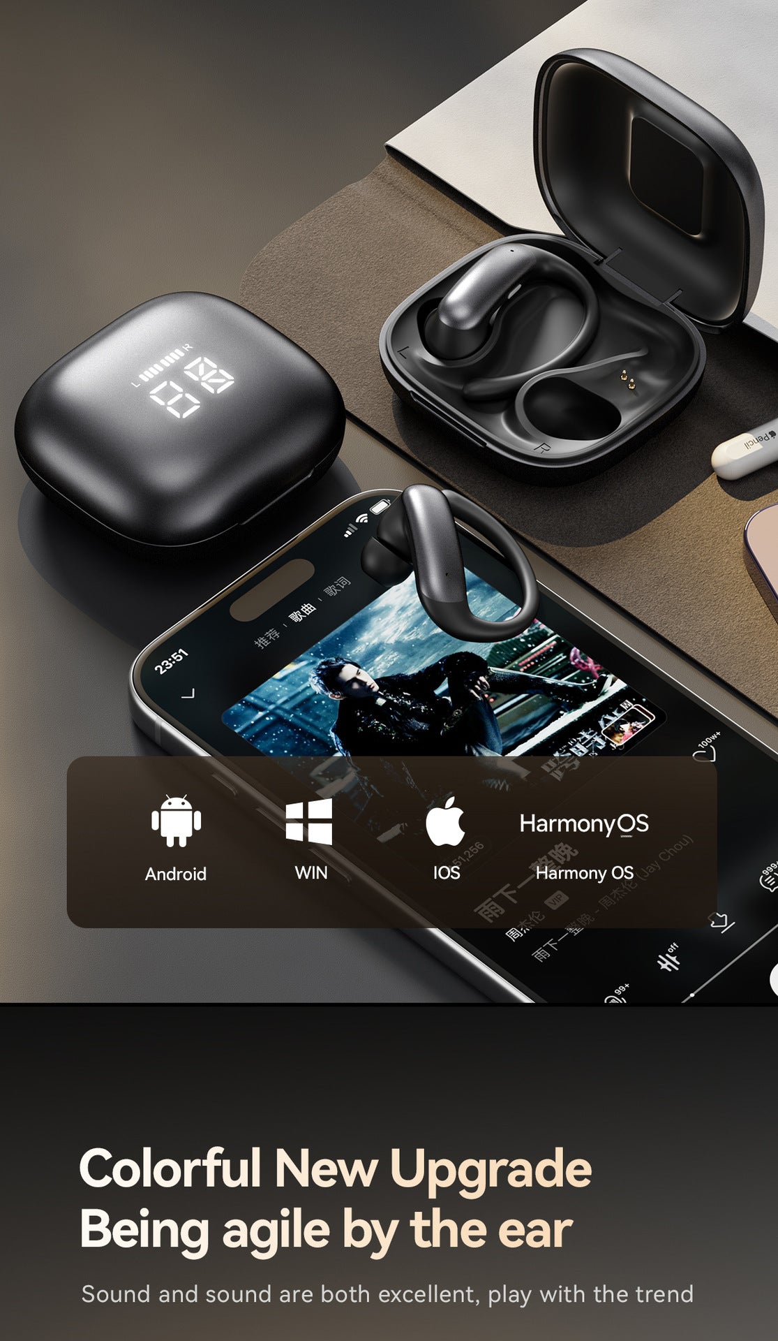 2025New M145Bluetooth ear-hook headphones with digital display OWS In-ear ultra-long battery life earphones private model