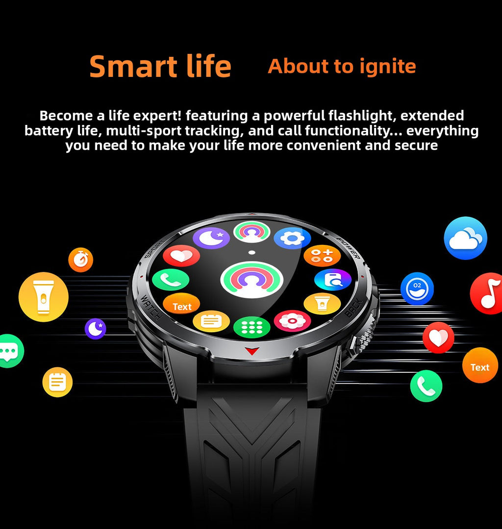 KT88Smart Watch Bluetooth Call Heart Rate Pedometer Sleep Compass Flashlight Deep Waterproof Three-Proof Sports