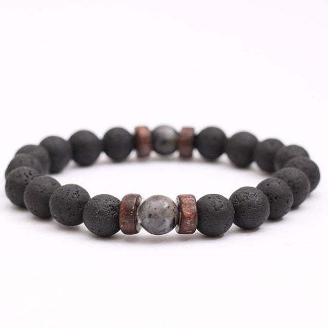 European and American Men's White Pine Blue Dot Bracelet Natural Stone8mm Bracelet Accessories Red Pine Volcanic Stone Spacer Bracelet