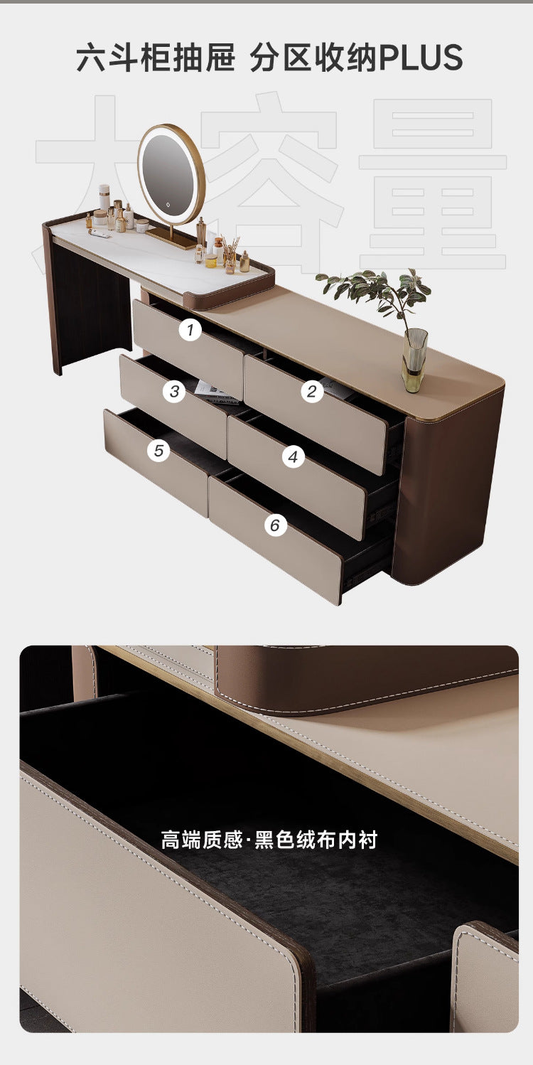 Multi-layer Solid Wood Rock Board Dressing Table Bedside Table Integrated Designer Bedroom Modern Minimalist High-grade Gray Makeup Table