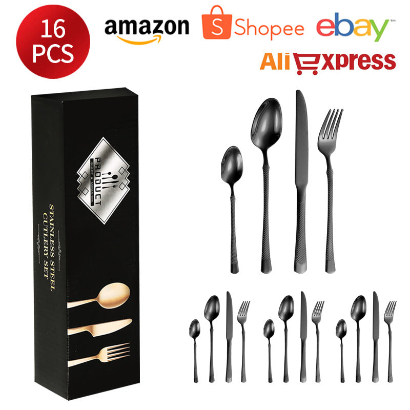 201Stainless steel tableware hotel high-end cutlery set24Set of Restaurant Star Point Steak Knife and Fork Set