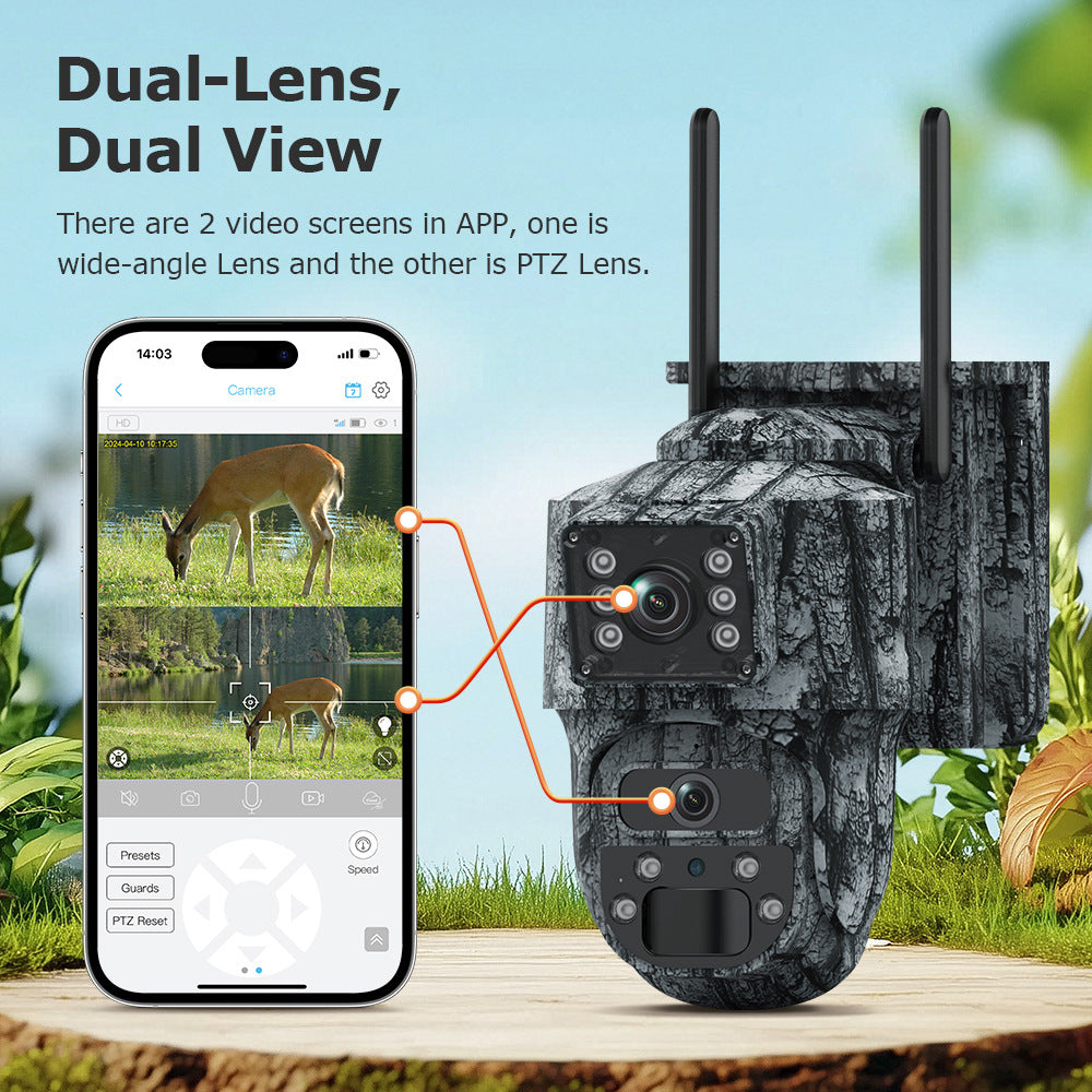 Specially designed for Solar Surveillance Cameras6MP High Definition Dual Screen4G Outdoor Waterproof Camera New Camouflage
