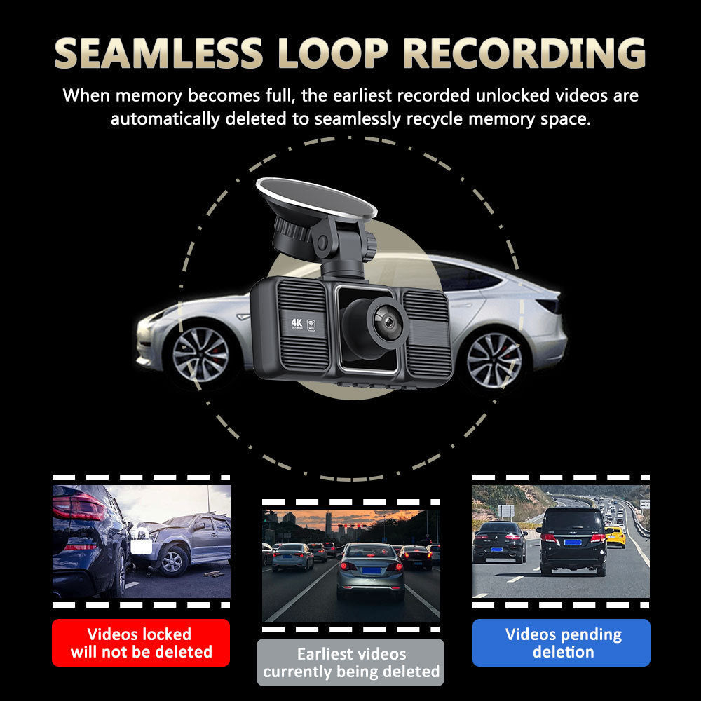 Dash Cam HD21/3-inch Lens WiFi Wide-angle Night Vision Vehicle Recorder4K Three recordings before and after