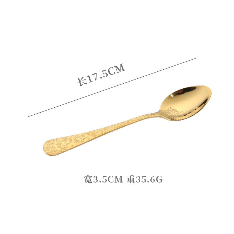 Vintage Pattern National Trend Stainless Steel Cutlery Set Five-Piece Set Western Steak Knife Fork Spoon Dessert Spoon Fork