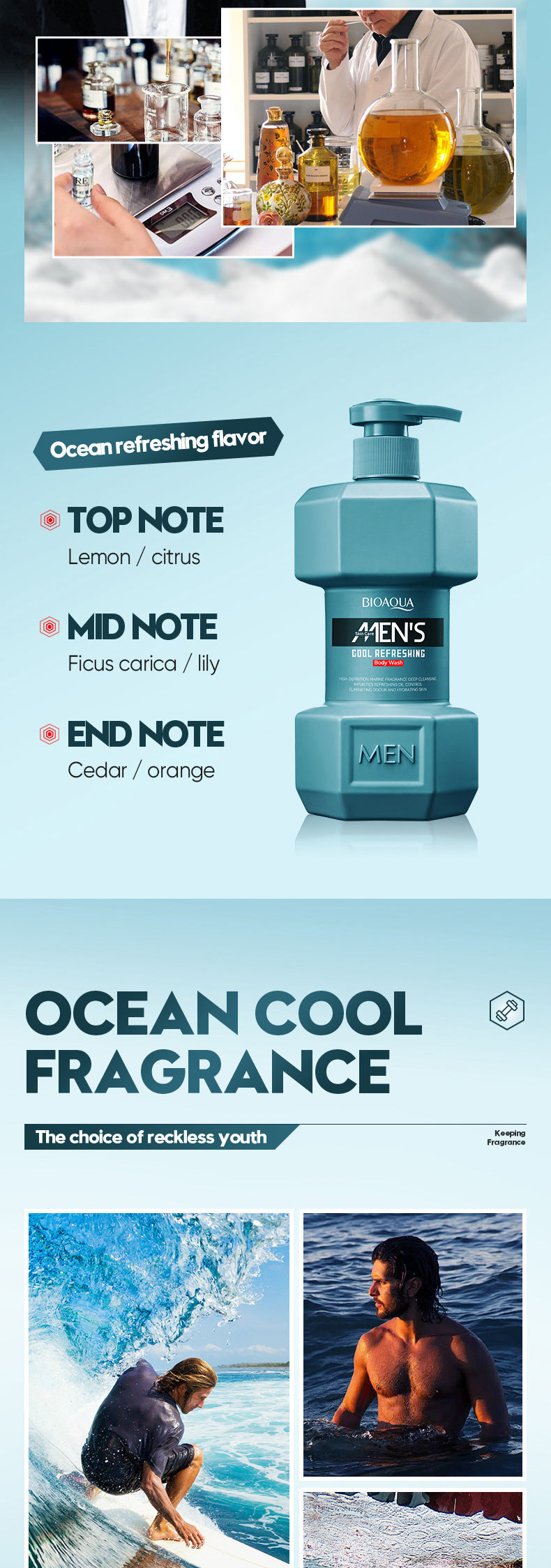 Men's Ocean Refreshing Fragrance Shower Gel BIOAOUA  foreign trade wholesale of cleansing body wash