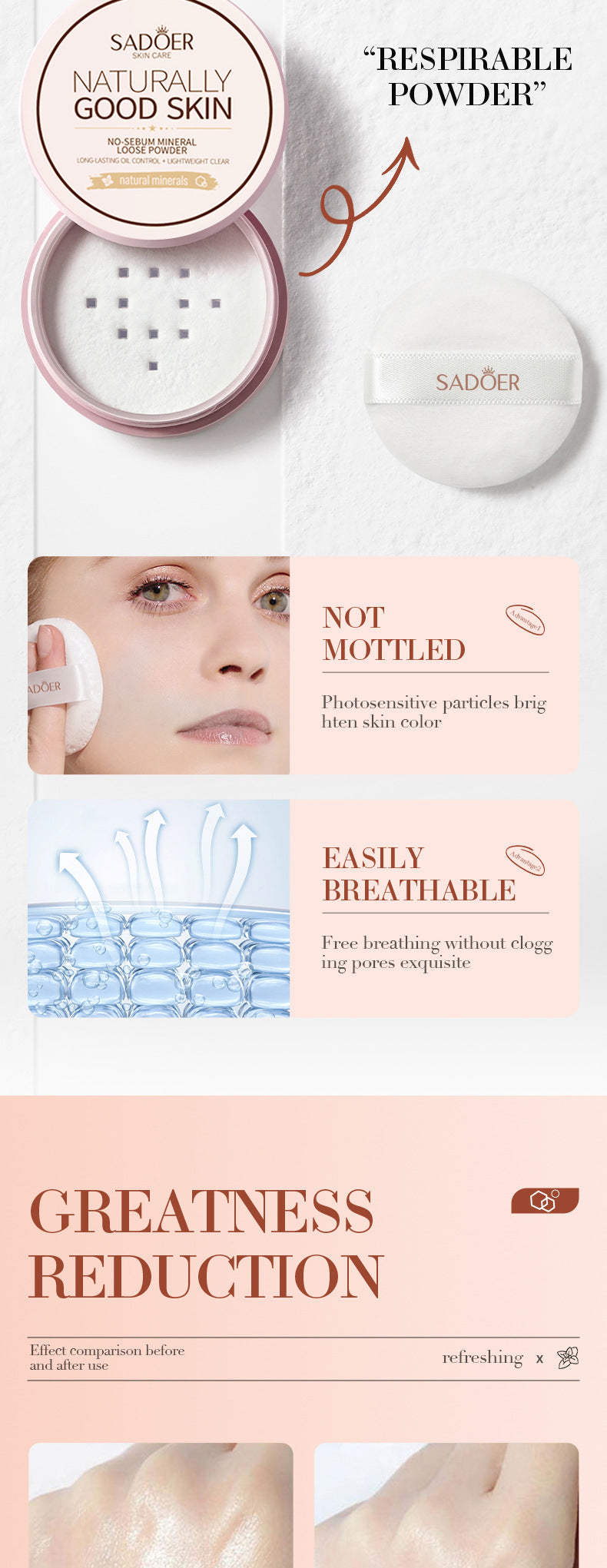 Makeup SADOER Mineral Loose Powder Refreshing Lightweight Setting Concealer Powder  Wholesale