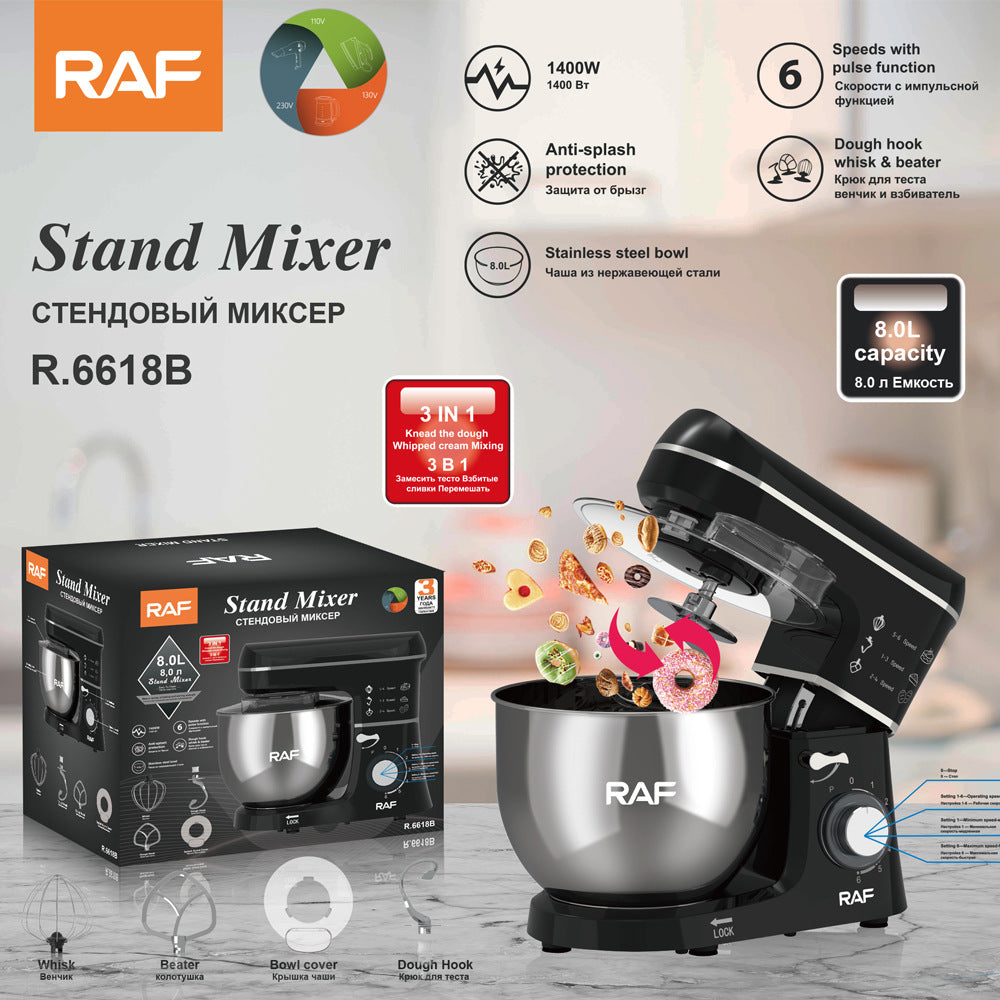 RAF EU Standard Kitchen Machine Stainless Steel Bowl High Power Dough Mixer Egg Beater Mixer Egg Beater