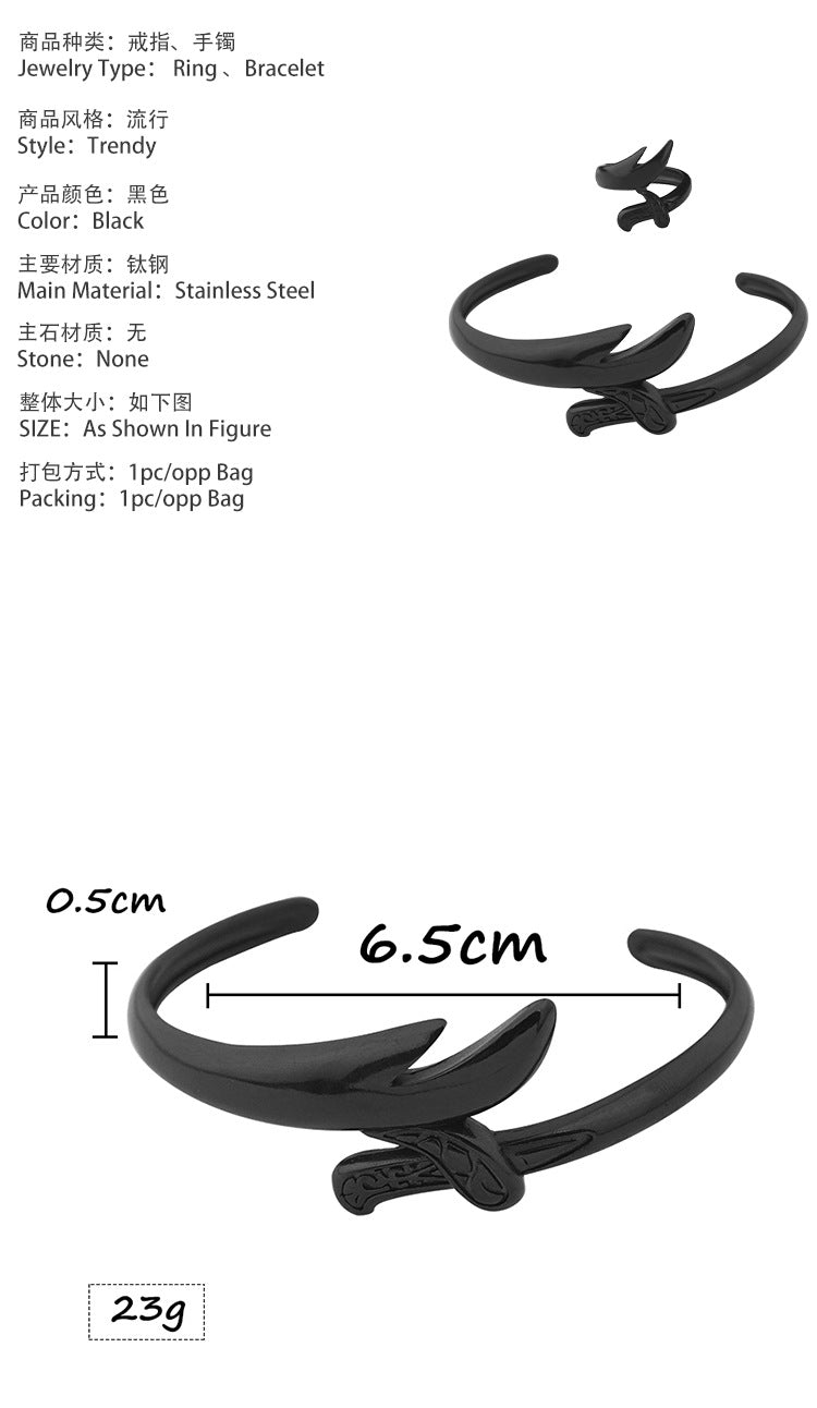 Fashionable Personality Stainless Steel Bracelet Ring Jewelry Electroplated Black Titanium Steel Ring Wholesale