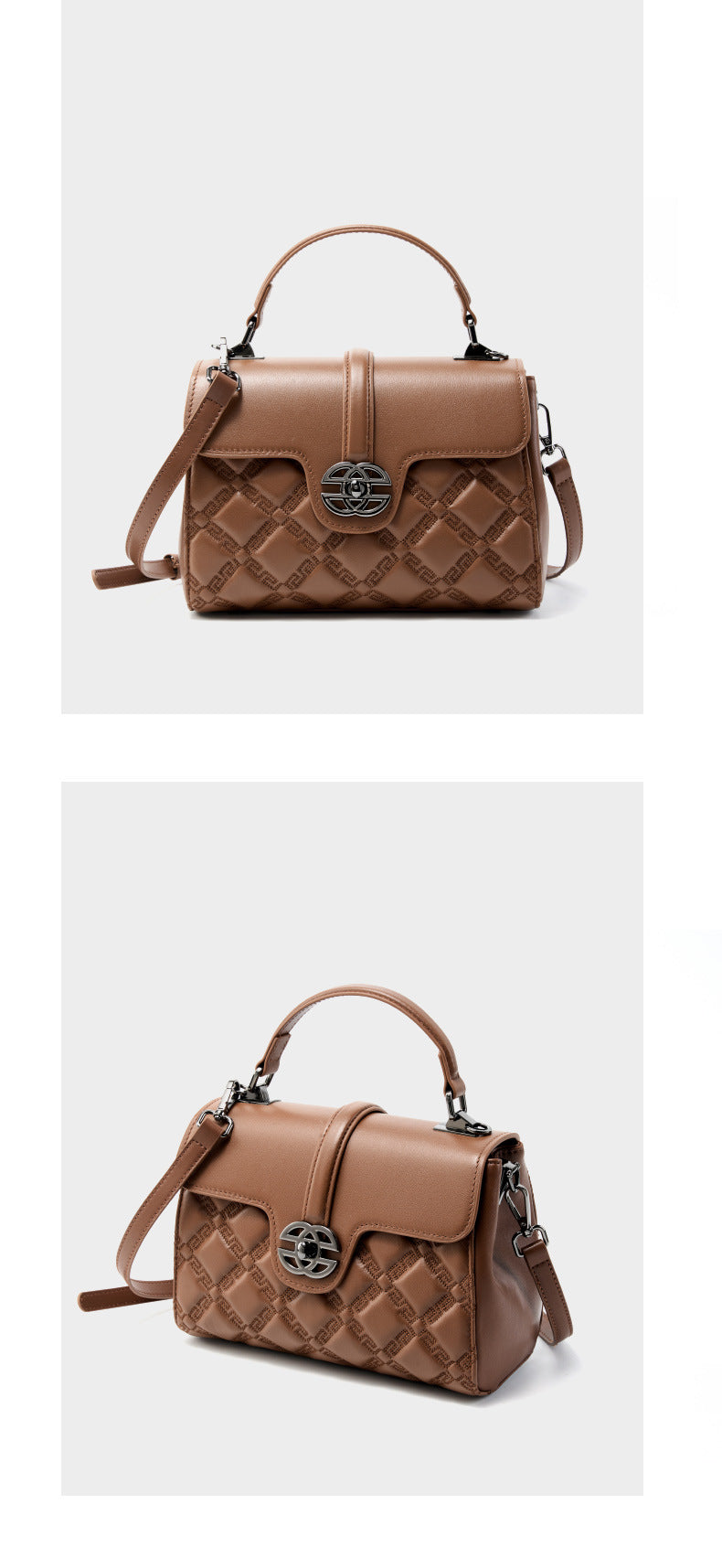 Lingge New Fashion Women's Bag Top Layer Cowhide Large Capacity Versatile Trendy Single Shoulder Crossbody Bag Genuine Leather Light Luxury Handbag