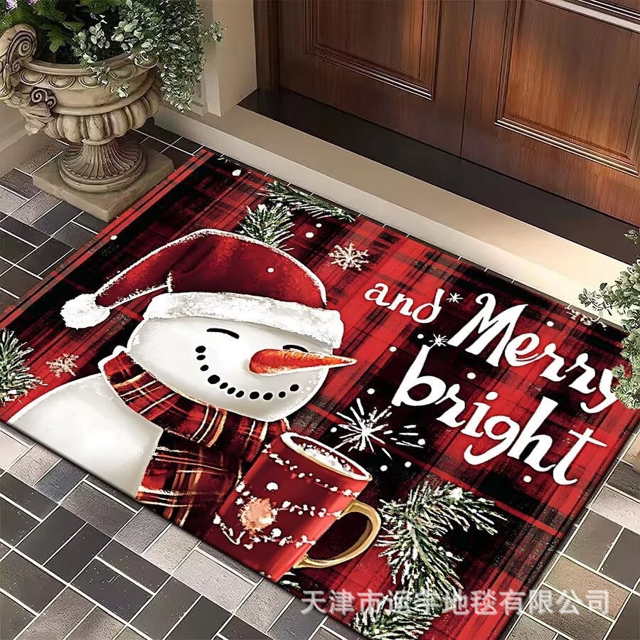 Carpet Crystal Velvet Christmas Floor Mat Cartoon Holiday Decoration Entry Door Floor Mat Dirty Resistant Foot Mat