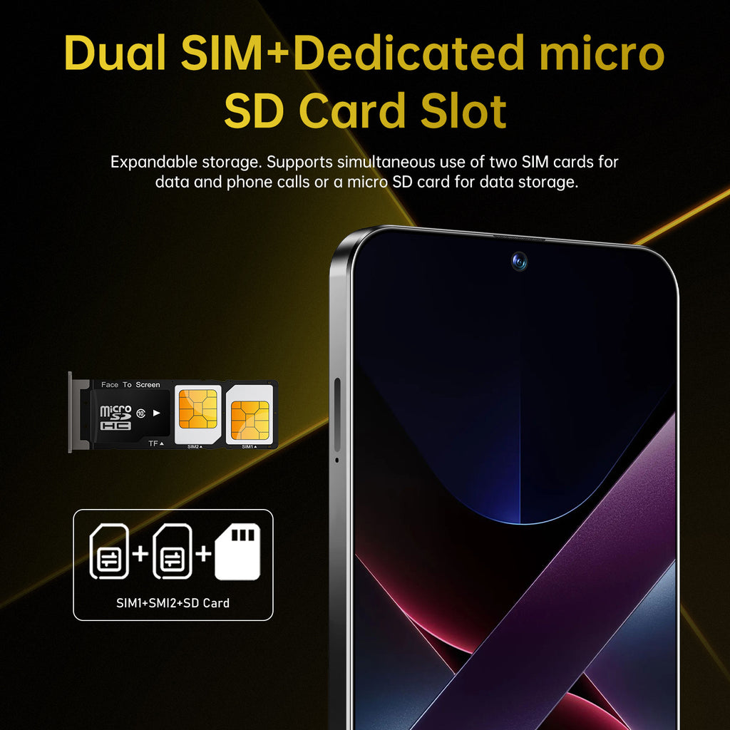 New AliExpress Hot-Selling Mobile Phones X7 Pro Android16+1T Intelligence5G Mobile Phone7.3HD Large Screen