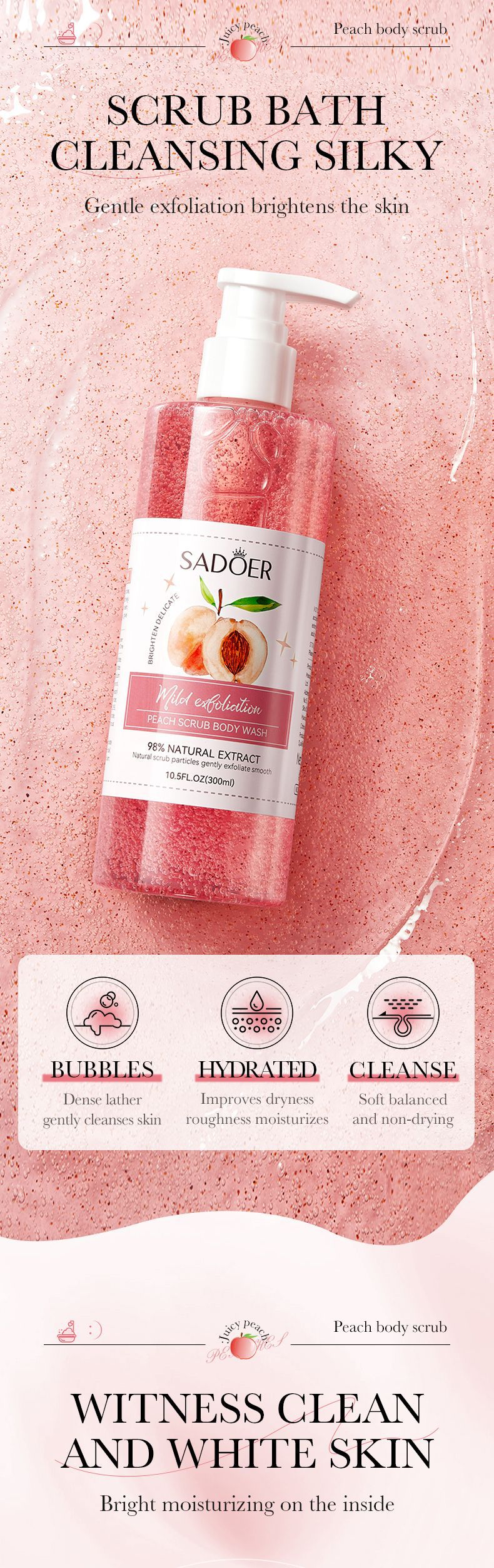 Fruit Body Wash300mlSADOER Kiwi Body Scrub Shower Gel  Wholesale