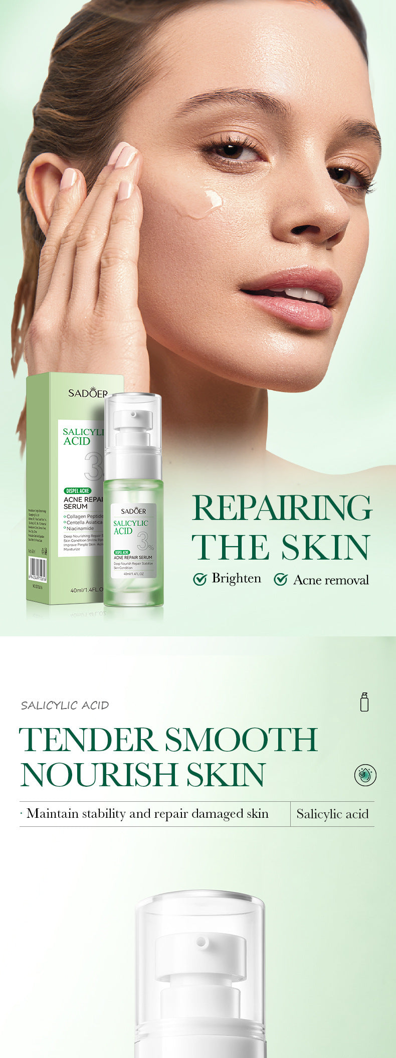 Salicylic Acid Skincare Series SADOER Anti-acne Amino Acid Moisturizing and Hydrating Skin Care Products  Foreign Trade Approval