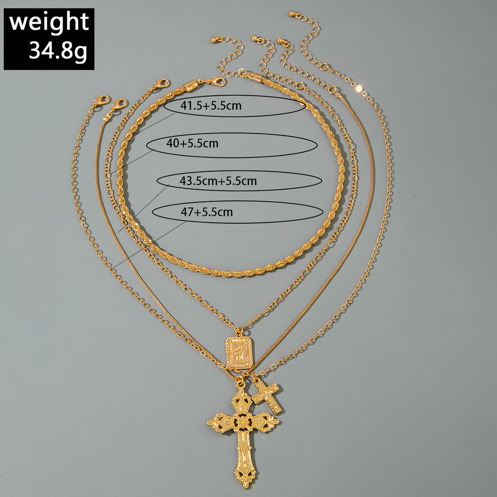 European and American Retro Hollow Diamond Cross Pendant Necklace Gothic Style Black Layered Wear Y Type Necklace