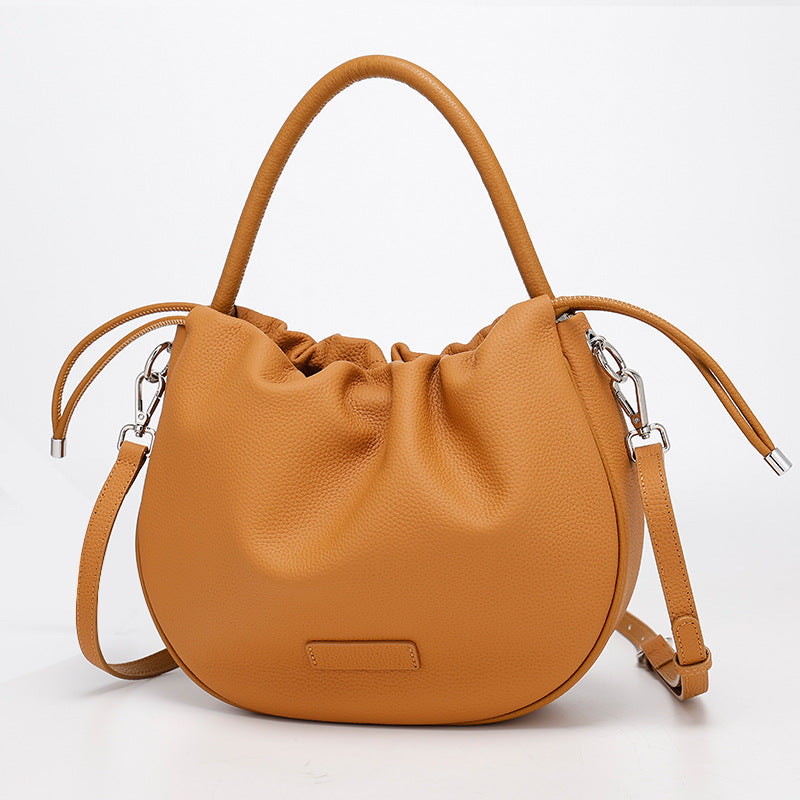 New Women's Bag Cloud Bag Fashion Crossbody Bag Cowhide Shoulder Bag Handbag Pleated Saddle Bag Trendy