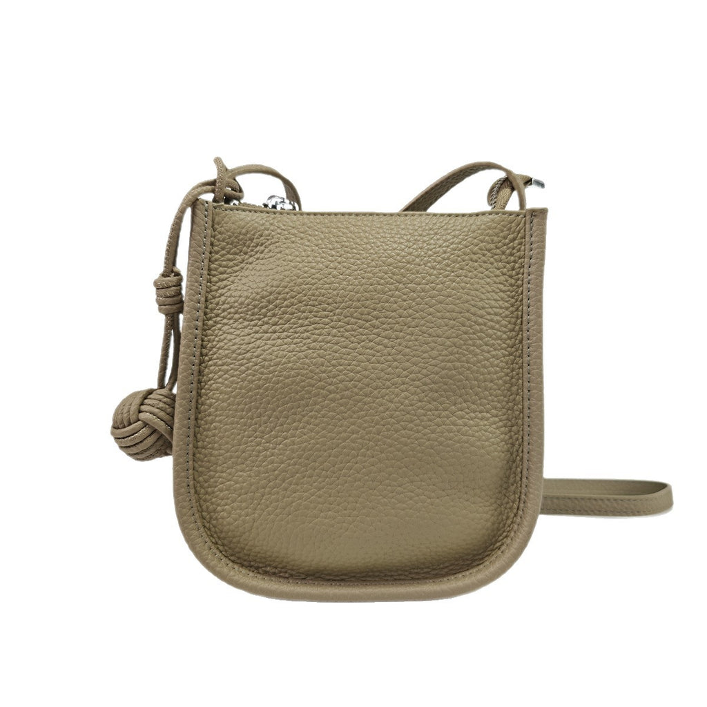 Genuine Leather Small Bucket Bag Trendy Small Bag for Women Fashion Woven Ball Phone Bag Versatile Shoulder Crossbody Bag