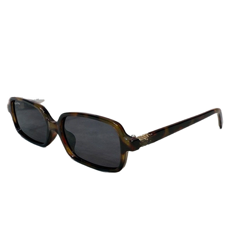 New Korean Version Bookworm Square Frame Tortoiseshell Sunglasses for Women Trendy Fashionable High-end Small Face Round Face Sunglasses