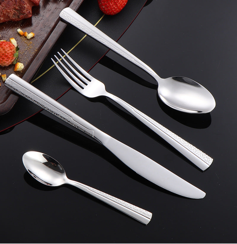 410Stainless Steel Tableware Hotel Restaurant Sand Texture Knife Fork Spoon Tea Spoon24Set of gold Western Steak Knives and Forks