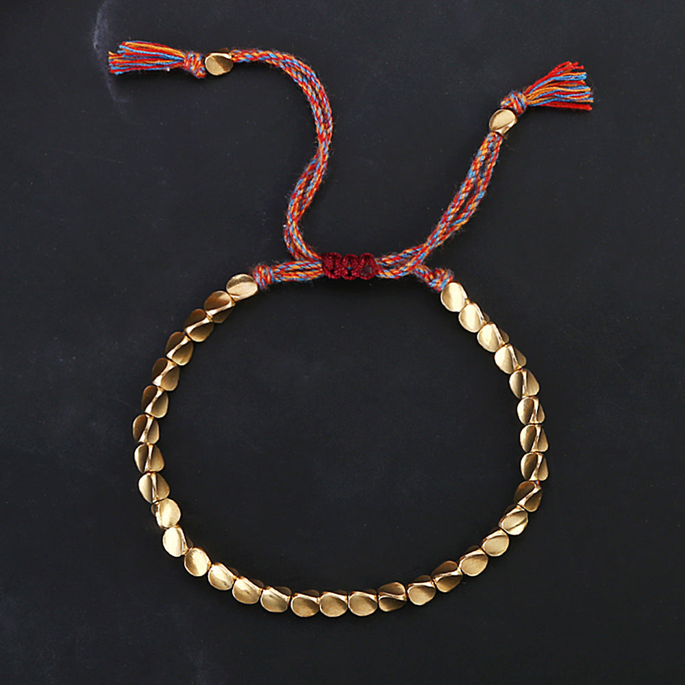 Women's Braided Rope Bracelet with Irregular Copper Beads, European and American Style, Adjustable Tassel Bracelet