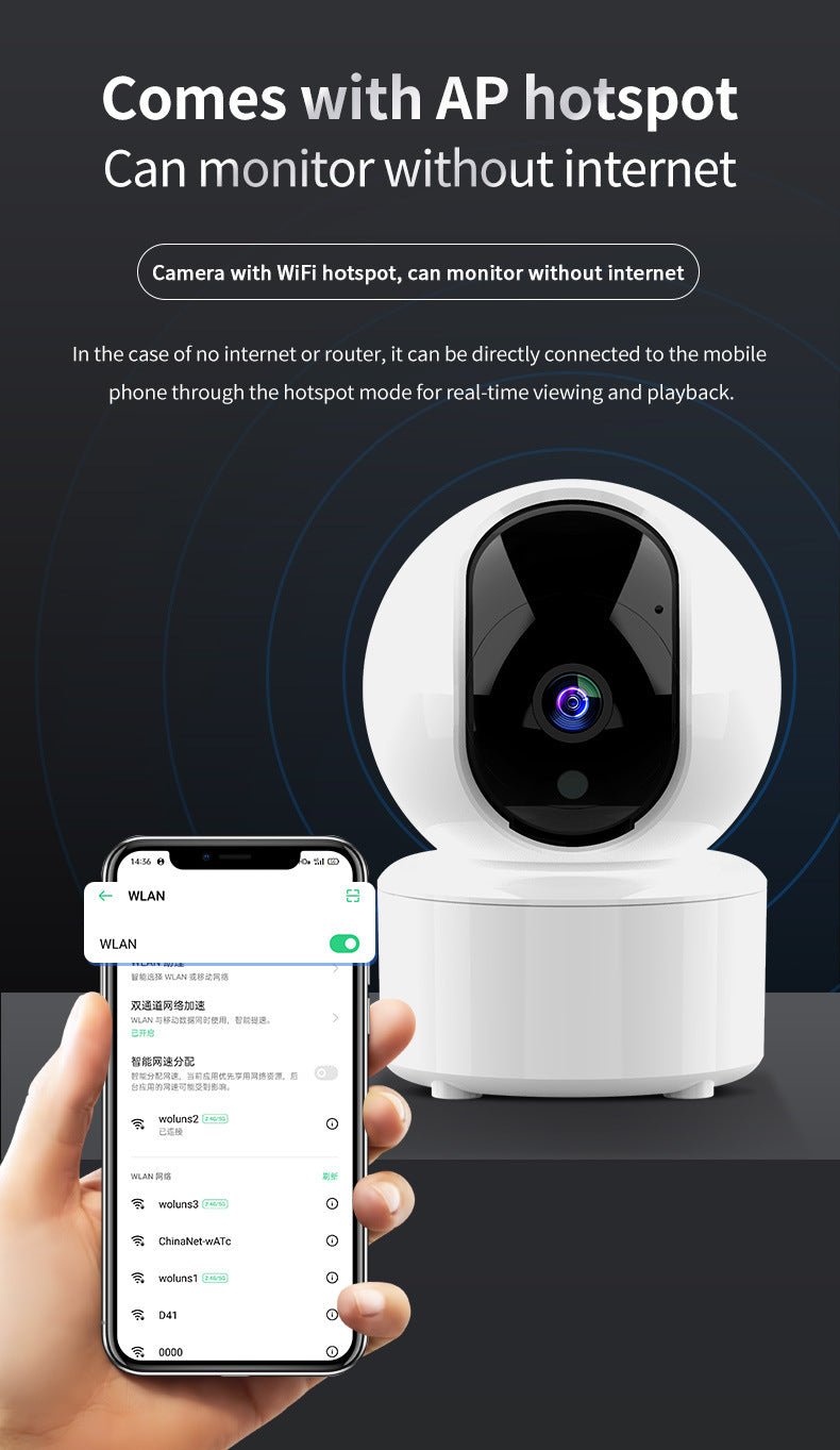 wifi Shake Head Camera Indoor Intelligent Monitoring Alarm Night Vision HD Home Remote Camera Infrared