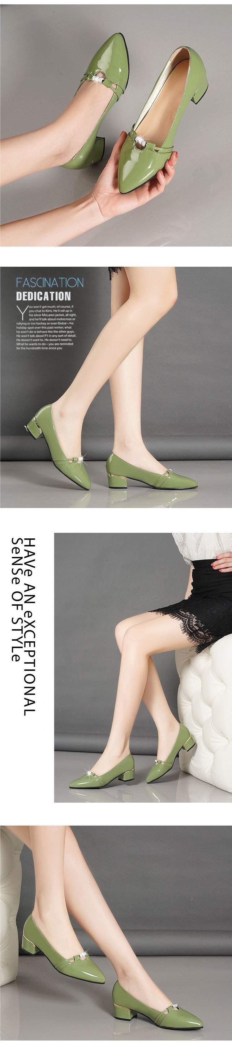 Women's Chunky Heel Single Shoes2025Spring and Autumn New Patent Leather Women's Pointed Toe Shoes, Shallow Mouth Leather Shoes for Moms, Versatile