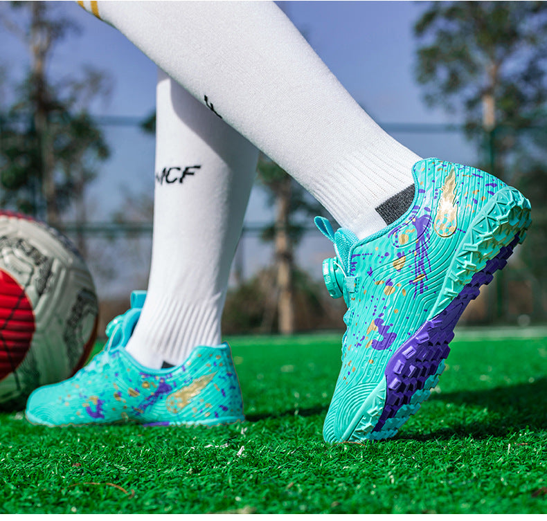 Rotating Button New Children's Soccer Shoes Girls' Spike Training Shoes Girls' Elementary School Sneakers Sports Shoes