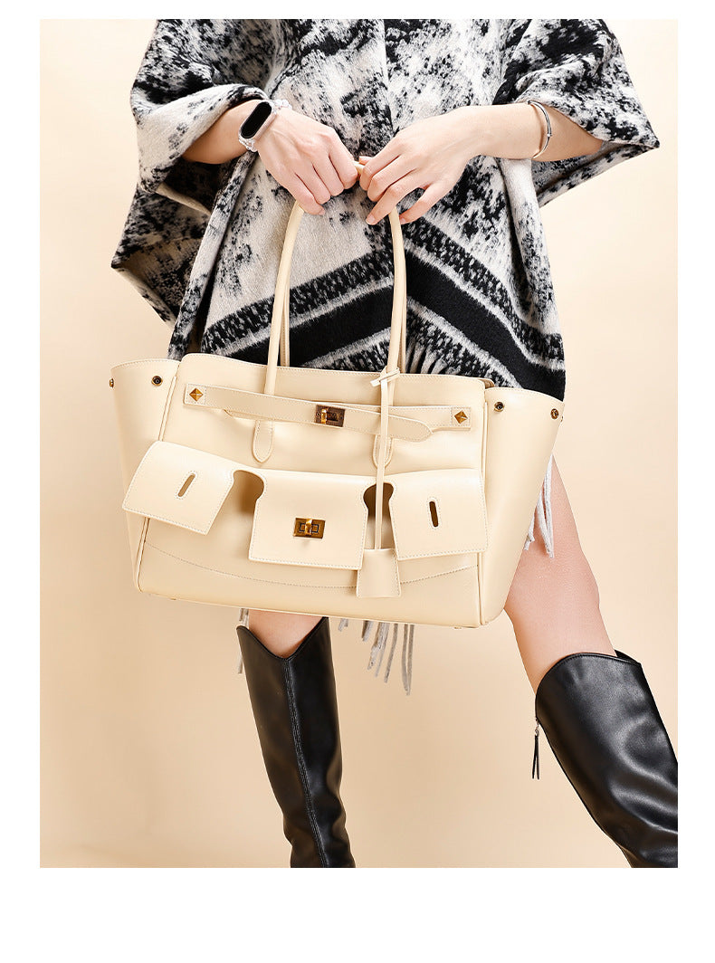 European and American Retro Large Capacity Commuter Tote Bag for Women, Fashionable Women's Bag with High-end Feel, Single Shoulder Underarm Handbag