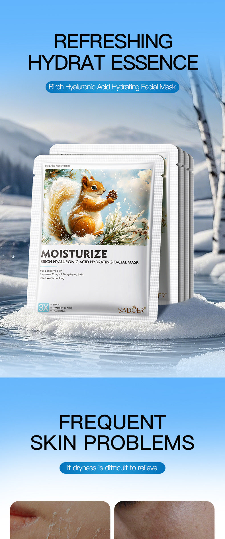 Birch Hyaluronic Acid Hydrating Mask SADOER Moisturizing and hydrating face masks  wholesale
