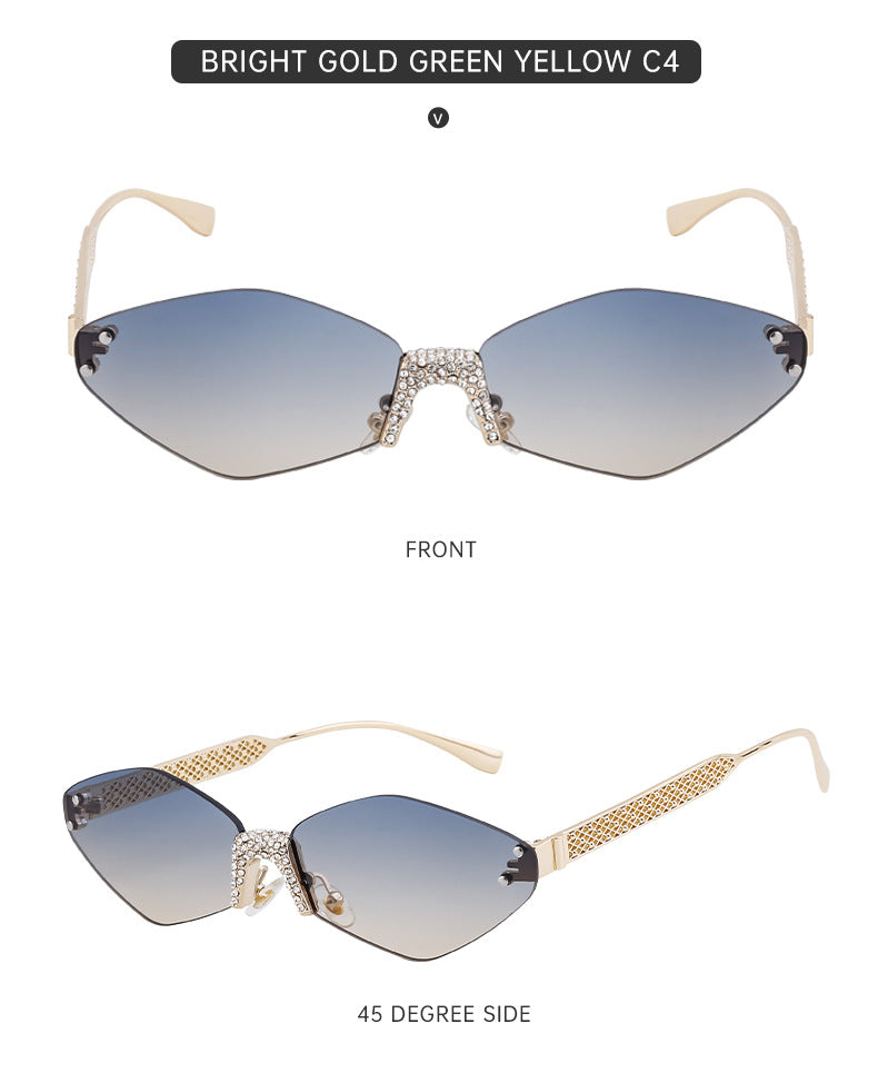 New Diamond Cut Edge Frameless Sunglasses for Women, Diamond-Studded Sunglasses, Sun Protection, Diamond-Shaped Frame Glasses for Women shades