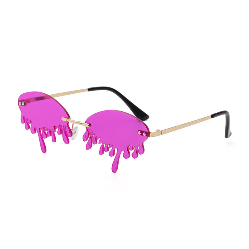 Christmas Costume Personality Tear Sunglasses for Women Metal Frameless Sunglasses Trendy European and American Party Funny Glasses
