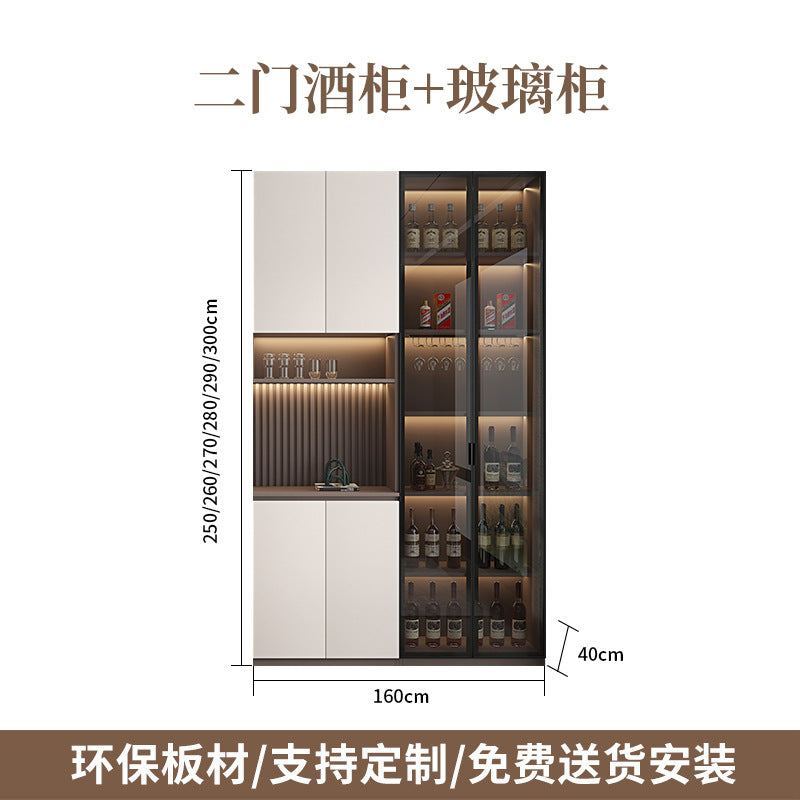 Solid Wood Sideboard Cabinet Against Wall Integrated Modern Minimalist Glass Door Wine Cabinet Dining Living Room Storage Cabinet Home Organizer